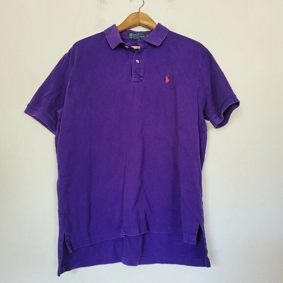 Vintage Polo Ralph Lauren Mens Purple Short Sleeve Logo Polo Size L Purple Y2K