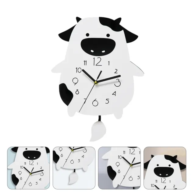 Cow Swing Wall Clock Acrylic Child Home Accents Decor Farmhouse Kids Room