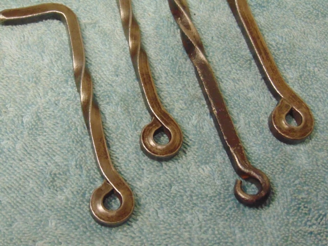 Lot of 4 Antique Hand Forged Twisted Iron Gate / Latch Hooks Barn Shed Door 3