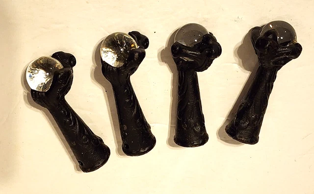 vintage claw marble ball furnitur leg caps glass metal old set 4 4" replacement