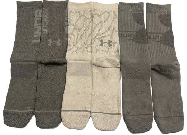 $20 Under Armour Men's Phenom Graphic Crew Socks, 3-Pairs Black Gray White 8-12