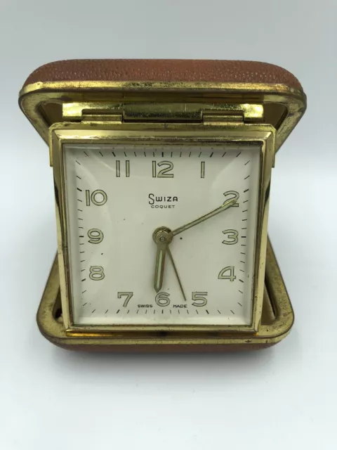 Swiza coquet swiss ancien réveil horloge pendulette vintage alarm travel clock