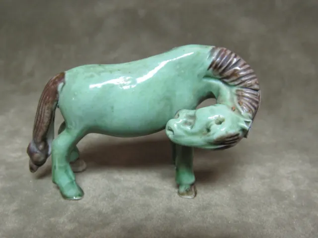 Victorian Chinese Export Porcelain China Green Glaze Miniature Horse Figurine
