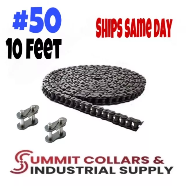 #50 Roller Chain x10 feet + 2 Free Connecting Link + Same Day Expedited Shipping