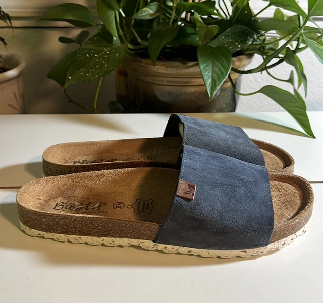 Biostep Made In Spain Leather Navy Blue Slip On Slide Sandals Women’s Size 9