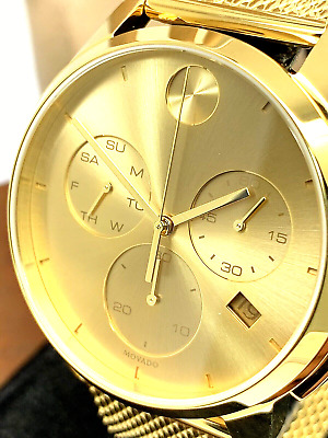 Movado Men's Watch 3600634 Bold Gold Dial Swiss Chronograph Quartz S. Steel 42mm