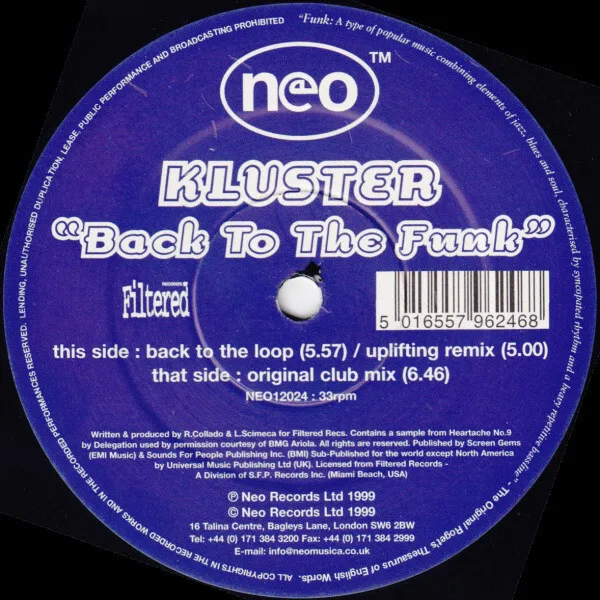 Kluster - Back To The Funk - Used Vinyl Record 12 - Z5628z