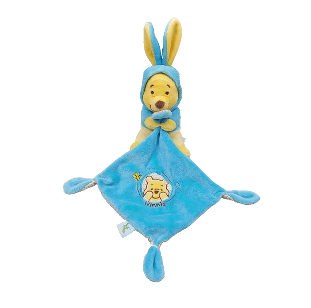 Doudou peluche Winnie l'ourson lapin NICOTOY bleu jaune mouchoir abeille TBE