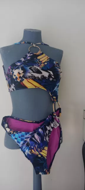 BNWOT River Island purple multi coloured swimsuit swimming costume  Size 14