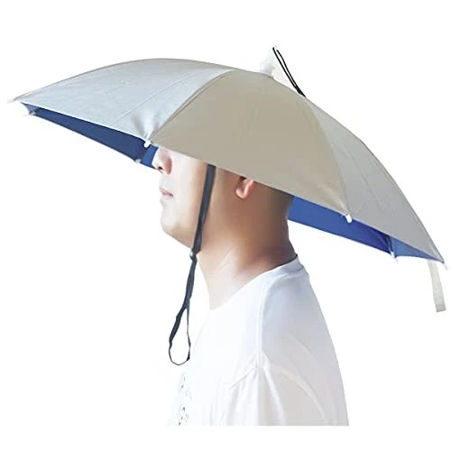 Umbrella Hat, 25 inch Fishing Umbrella Hat Hands Free UV Silver-Blue