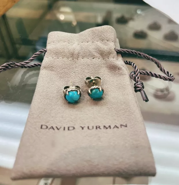 David Yurman 8mm Chatelaine Stud Earrings Kingsman Turquoise Sterling Silver NWT