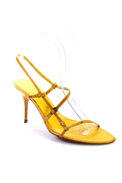 Alexandra Neel Womens Stiletto Slingback Sandals Yellow Patent Leather Size 36.5