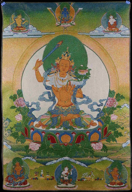 Chinese Tibetan Knitted Embroidery Textiles Bodhisattva Manjusri Thangka 93032