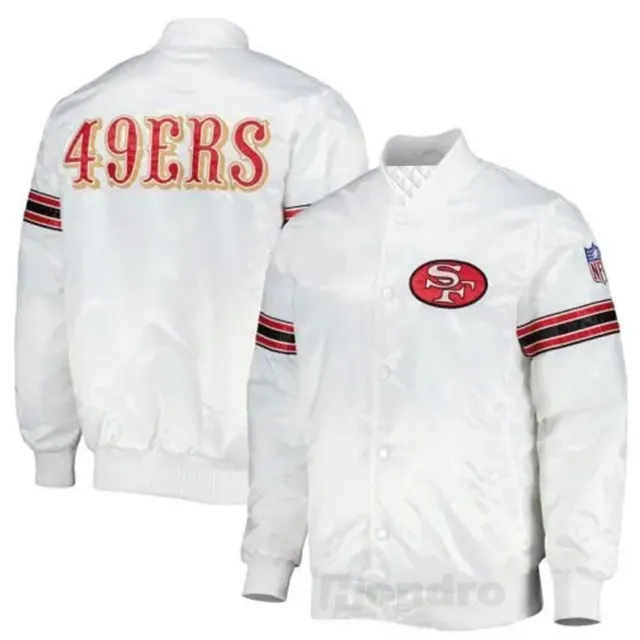 NFL San Francisco 49ers White Satin Varsity Jacket full-snap Embroidery logos