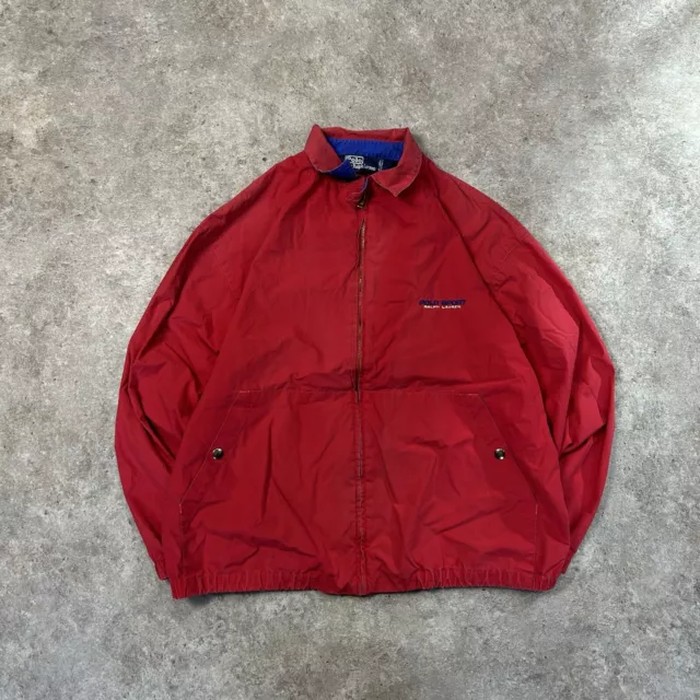 Vintage Polo Sportjacke Herren klein rot Ralph Lauren Harrington mit durchgehendem Reißverschluss 90er