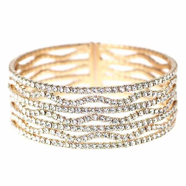 Wavy Rhinestone Cuff Bracelet - Buy Online at Perfume Fashion