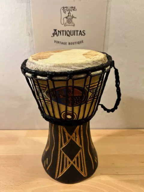 100% VINTAGE - Djembe Tambour Bois Massif - DÉCO AFRICAINE