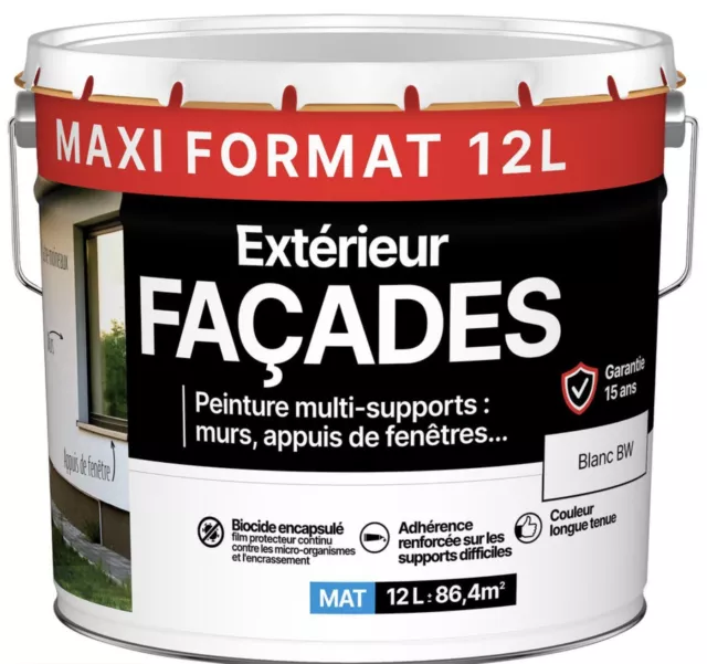 Peinture façade murs appui de fenêtre blanc multi supports 12L 15 ans JULIEN