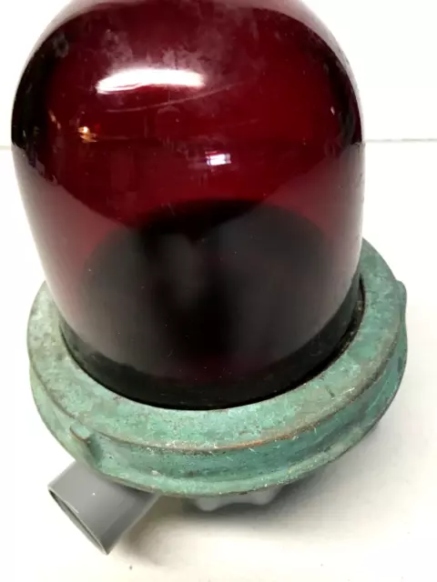 Vintage Ship's Light Fixture, Red Glass