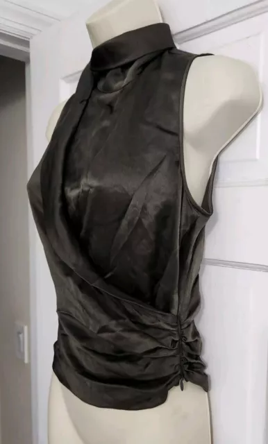 Armani Collezioni Satin Silk Draped Rouched Mock High Neck Blouse Top 42 6 2