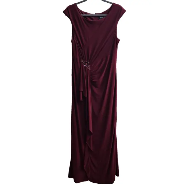 Scarlett Nite Maxi Dress 16 Burgandy Red Cap Sleeves Side Gather Lined Beaded