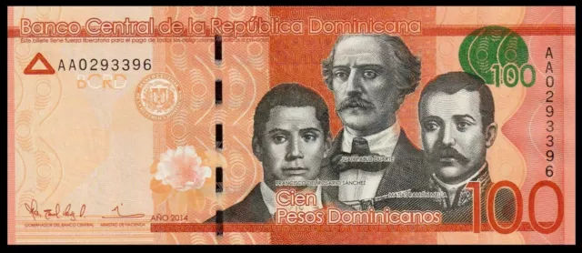 Dominican Republic 100 Pesos Dom. (2014) * Sanchez, Duarte & Mella/p190 * UNC **