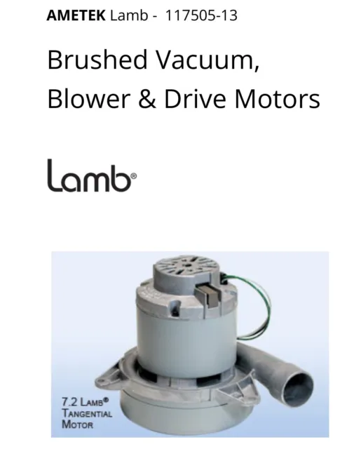 Ametek Lamb Brushed Vacuum Motor Model 117505-13