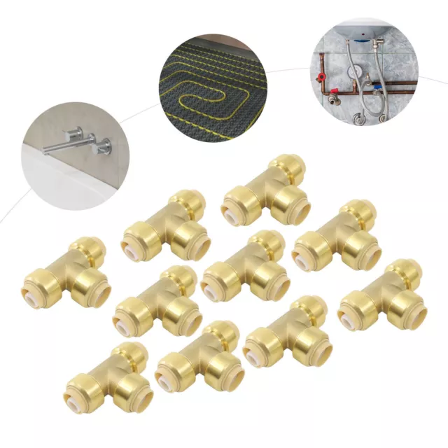 1/2 In 3 Way Tee Push-Fit Fitting to Connect Pex, Copper, CPVC, Lead Free Brass
