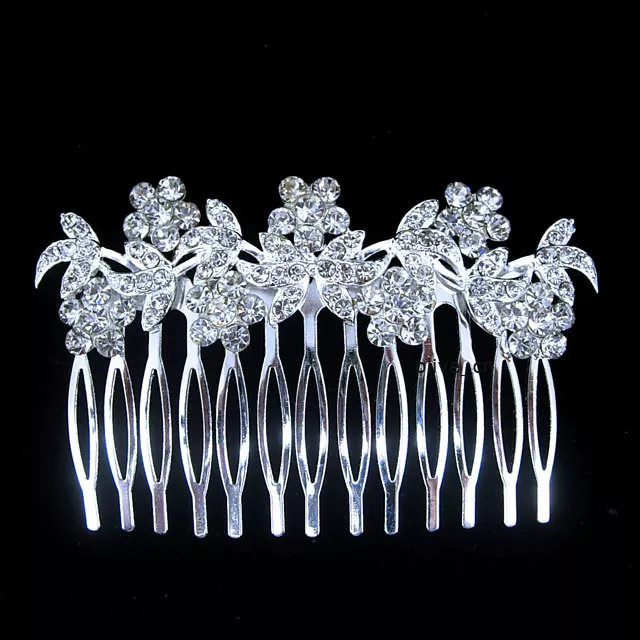 9cm Wide Flower Leaf Wedding Bridal Bridesmaid Prom Crystal Hair comb