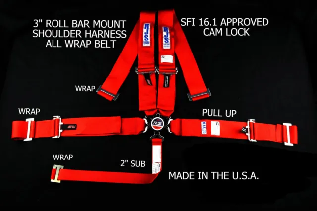 Rjs Racing Sfi 16.1 5 Pt Cam Lock Roll Bar Mount Wrap In Belt Red 1060704