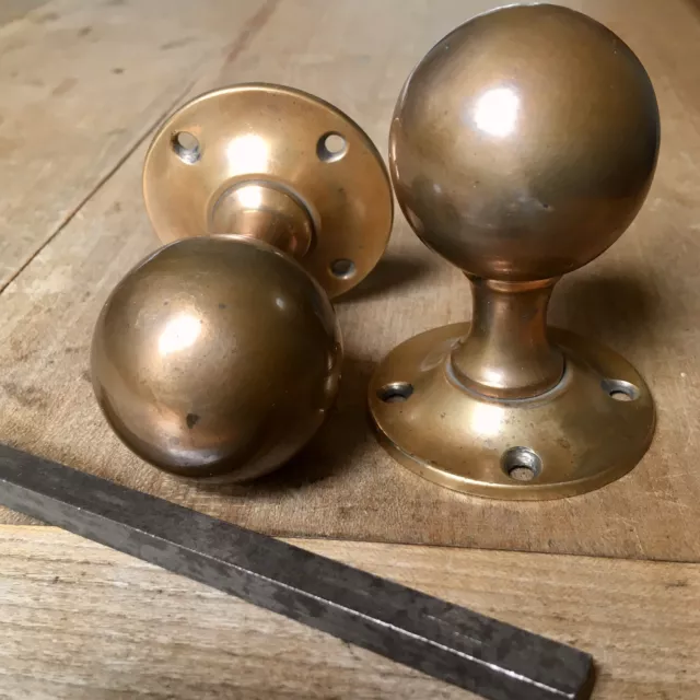 Solid Brass Door Knobs Handles Antique Victorian Round Pull Original Old