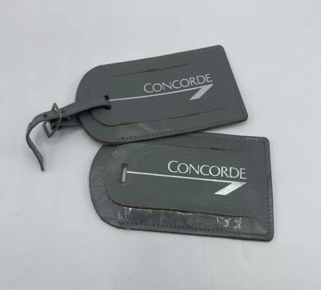 British Airways Concorde Grey Leather Baggage Luggage Tags x 2