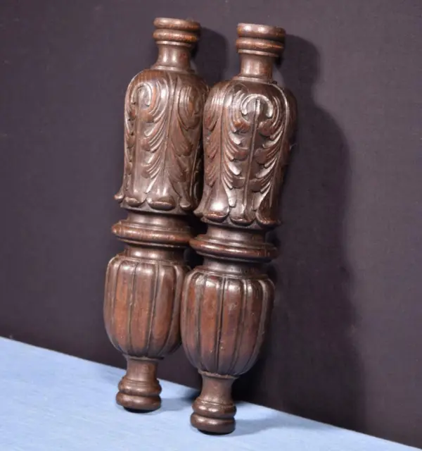 *13" Pair of French Antique Solid Oak Posts/Pillars/Columns/Balusters Salvage