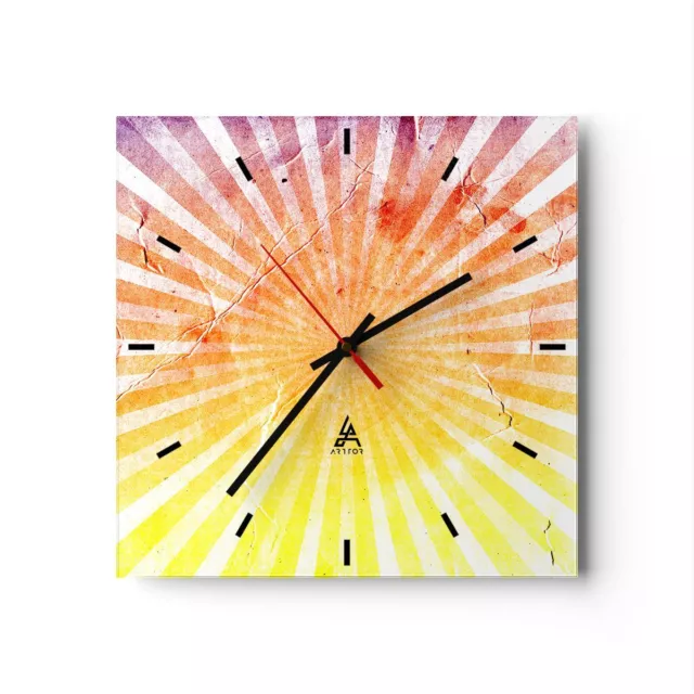 Horloge murale en verre 40x40cm Silencieuse Ancien Des Rayons Soleil Wall Clock