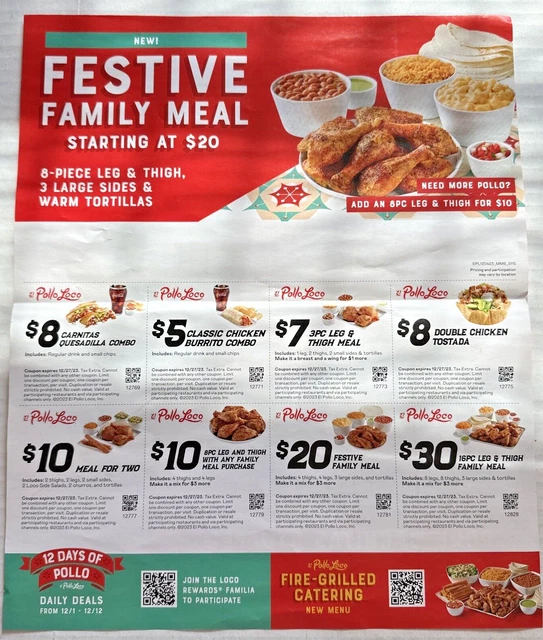 EL POLLO LOCO Savings Coupon SheetNEWExpires 121/27/2023 1.75 PicClick