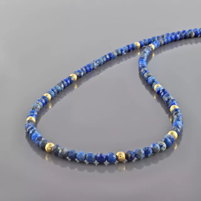 Naturel Lapis Lazuli 3mm Rond Petit Perles Chaîne 18 " Strand Main Collier