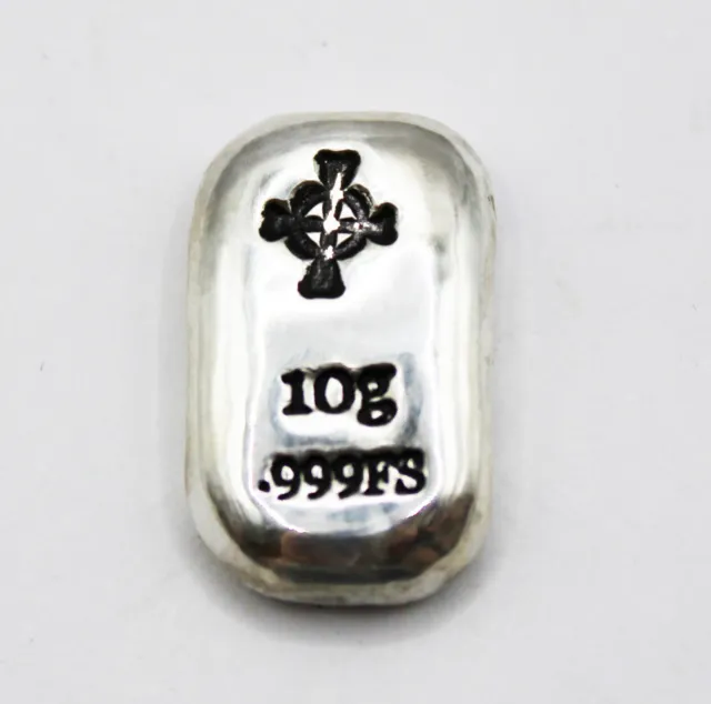 10g Hand Poured Fine Silver Bar 999 - Bullion - Celtic Cross - 10.56g
