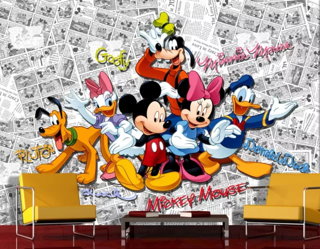 Niños Dormitorio Disney Papel Pintado Fotomural Mickey Mouse Blanco Cómics