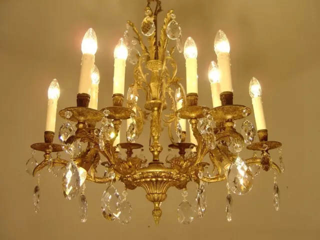 Filigree Brass Crystal Glass Chandelier Ceiling Medium Lamp 15 Light