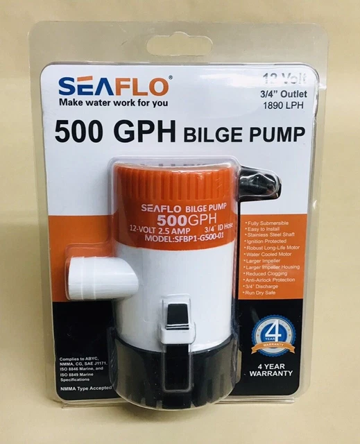 SEAFLO 12V Electric Bait Tank Aerator Pump 500 GPH Non Automatic 3/4 Hose SEAFLO 12V Electric Bait Tank Aerator Pump 500 GPH Non Automatic 3/4 Hose