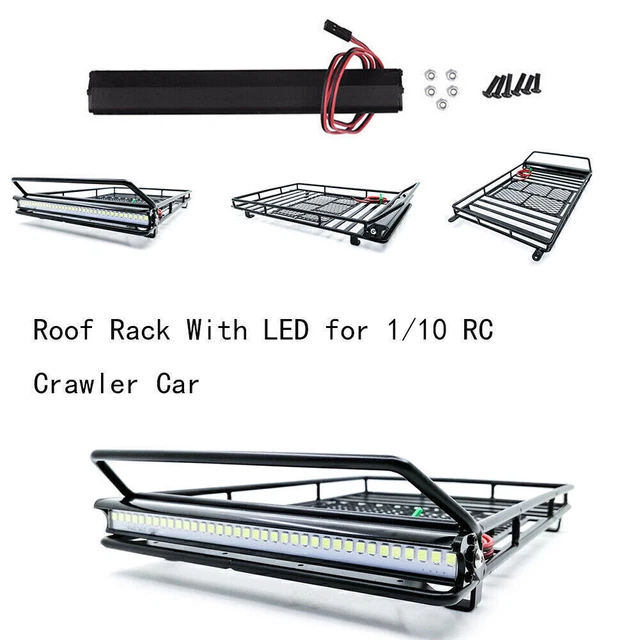 1* Luggage Carrier Roof Rack With LED Light Bar For 1/10 RC Axial SCX10 II TRX4