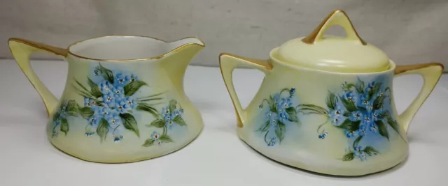 Z.S & Co. Bavaria Yellow Floral Hand Painted Creamer And Sugar Bowl With Lid