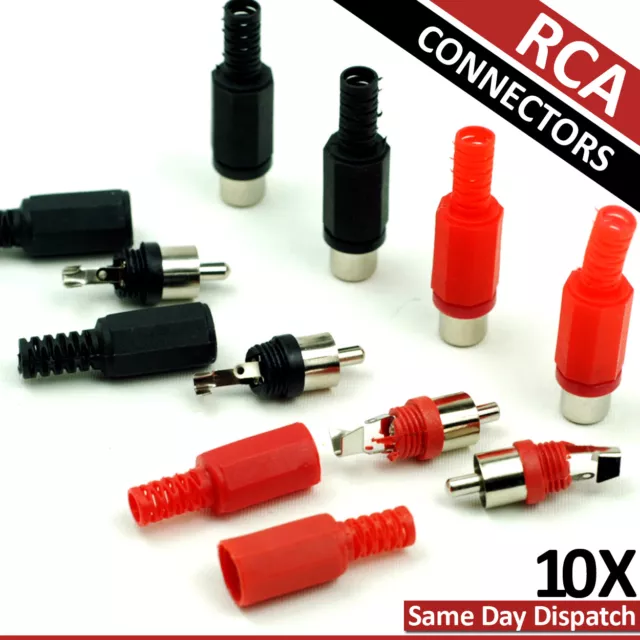 10 RCA Male Female Phono Adapter Audio Visual AV Plug Solder Cable Connectors