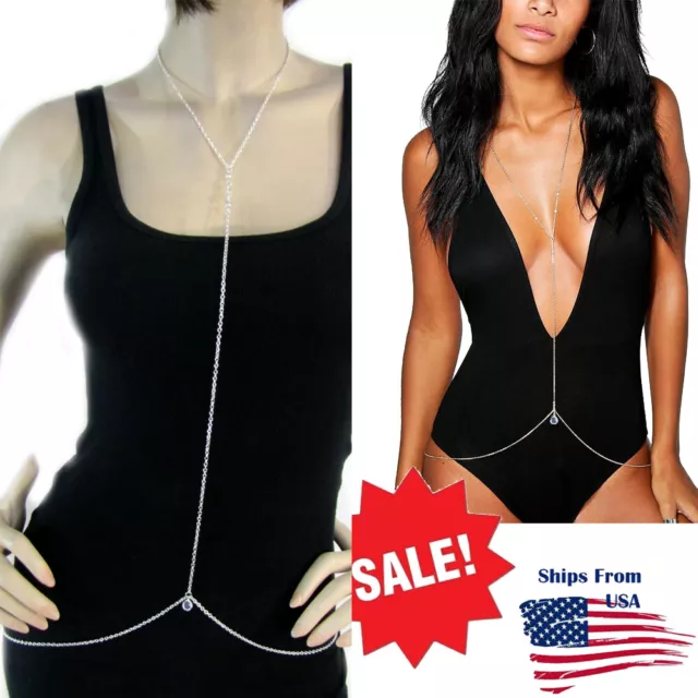 Women Sexy Belly Chest Body Chain Between Breast Bra GOLD Harness