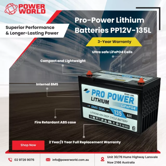 Pro Power 135AH Lithium Battery,  12V  Caravan Deep Cycle Battery 4WD Solar