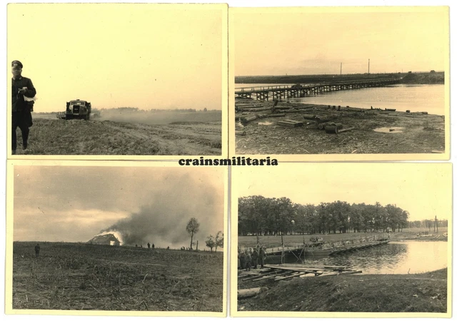 8x Orig. Foto Vormarsch 31.ID in zerstörtes Polen 1939 Notbrücke Kampf Lkw