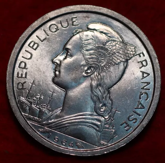 Uncirculated 1964 France Comoros Islands 1 Franc Aluminum Foreign Coin