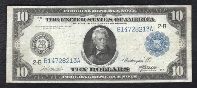 Fr. 908 1914 $10 Ten Dollars Frn Federal Reserve Note New York, Ny Very Fine