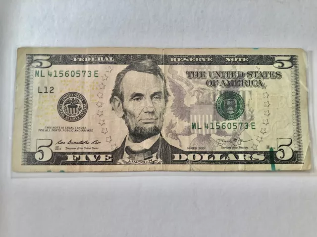 Error Note Ink Smears on Front and  Back Serie 2013 $5 FRN