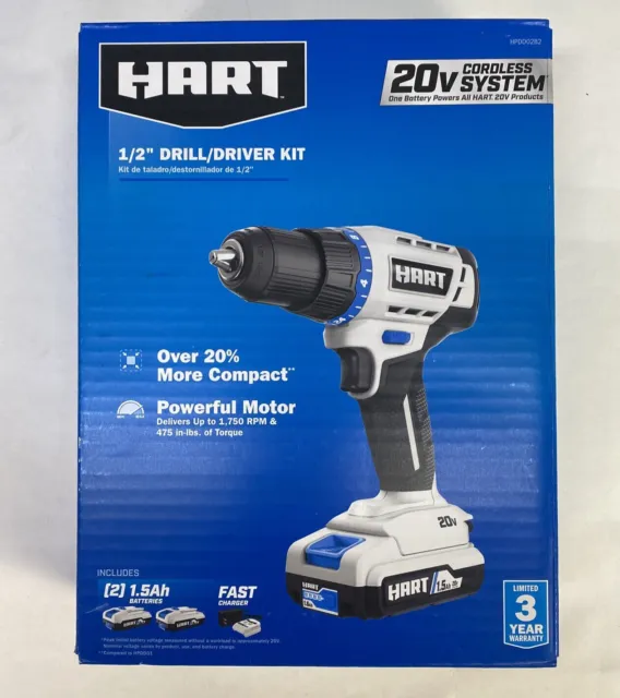 HART HPDD02B2 20V Cordless 1/2" DRILL KIT Includes (2) BATTERIES & CHARGER - NEW